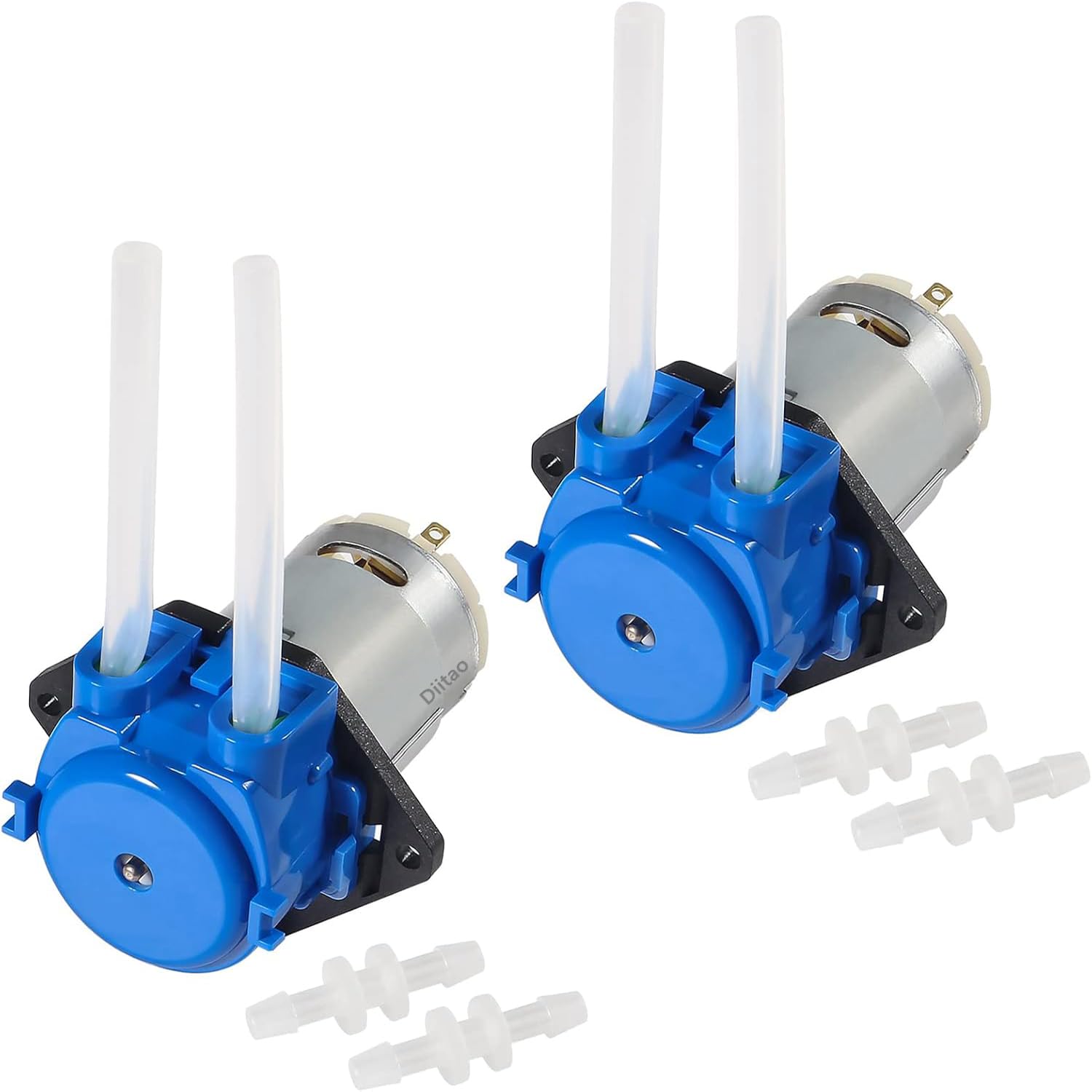 2PCS 12V DC Dosing Pump Peristaltic Dosing Head Low Flow Peristaltic Pump Liquid Small with Connector for Aquarium Lab Analytic Blue