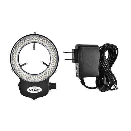 Luz LED de microscopio, 144 cuentas LED brillo de fuente de luz, luz de anillo LED industrial, más de 18000LUX, 12V0.5A, diámetro interior 2.520 in,