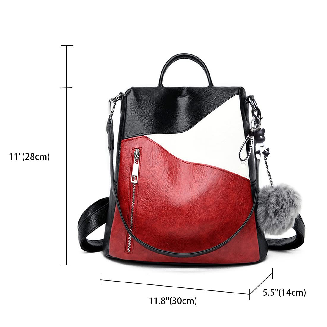 BUKESIYI Femme Sac a Dos Sacs à Main PU Cuir Antivol portés Bandoulière Original Élégant Marque FR78163 Rouge Vineux