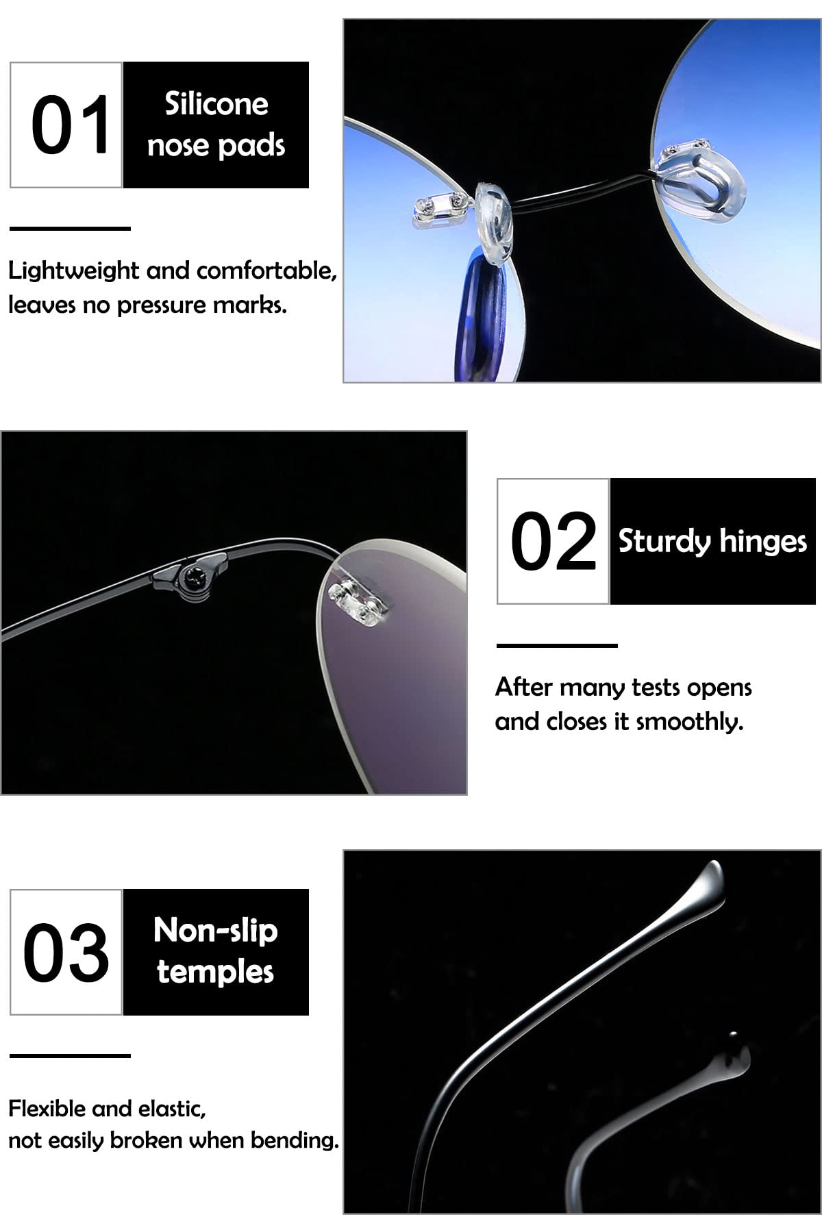 KOOSUFA Round Rimless Titanium Reading Glasses Blue Light Blocking for Men Women Lightweight Fashion Frameless Eyeglasses Readers Eyewear Transparent Golden 1.5 - Image 4