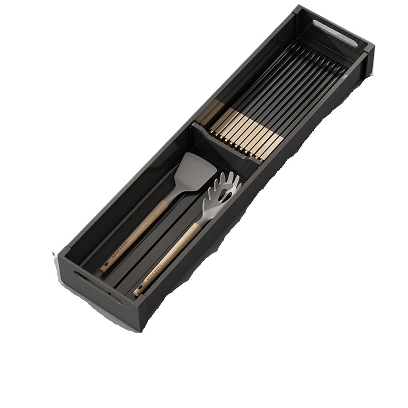WDSBZNB Cutlery Tray Dishes Separator Adjustable Flatware Cutlery Holder For Spoon Fork Knives Large Silverware Drawer Storage Utensils Oraganizer(46x10cm Black)