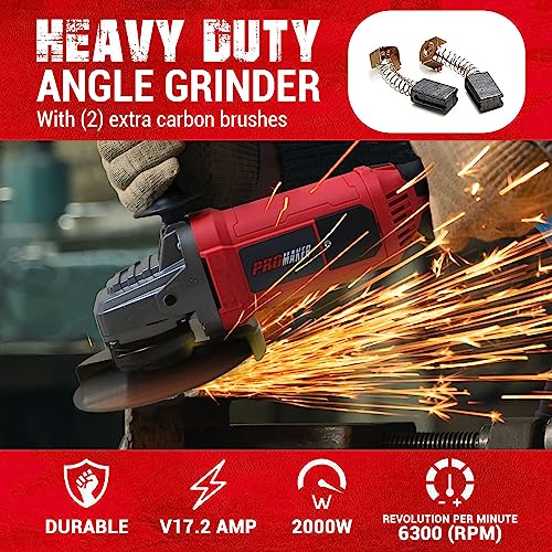 PROMAKER 9 inch Angle Grinder, 17.2 AMP 6300 RPM, Heavy Duty Angle Grinders with two (2) extra Carbon brushes. Electric metal grinding hand tool with Soft Start Technology PRO-ES2009 - Image 3