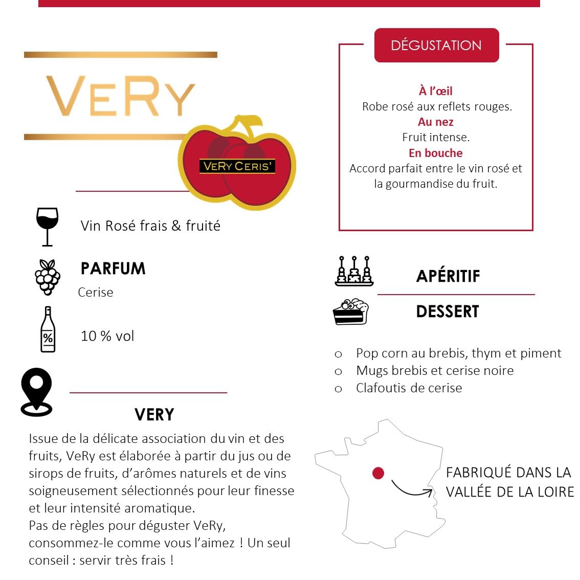 Very Ceris' - Vin Rosé Cerise - Boisson aromatisée à Base de vin - Lot de 6 bouteilles x 75 cl