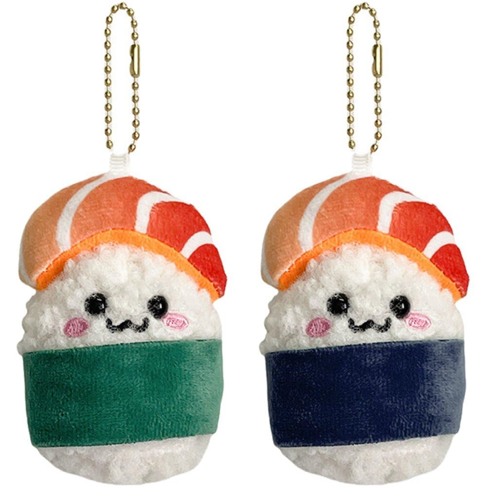 Hrippy 2pcs/set Cute Kawaii Dumpling Salmon Sushi Keychain Keyring Christmas Tree Pendant Keychain Soft Plush Key Chain