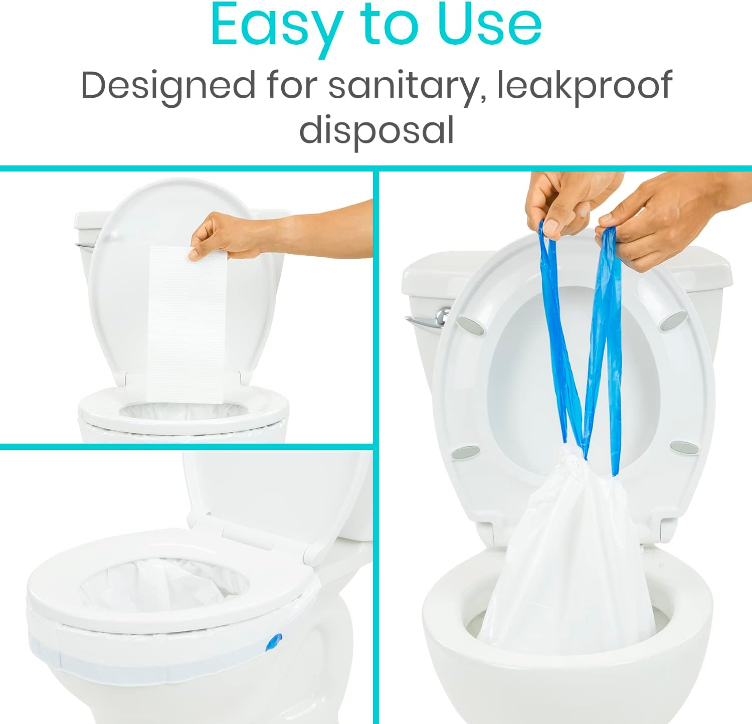 Vive Toilet and Commode Liners with Super Absorbent Pads (72 Pack) - Camping Emergency Toilet Seat Bags - Disposable & Portable Waste Liners for Adults - Hurricane Preparedness Items Supplies Kit