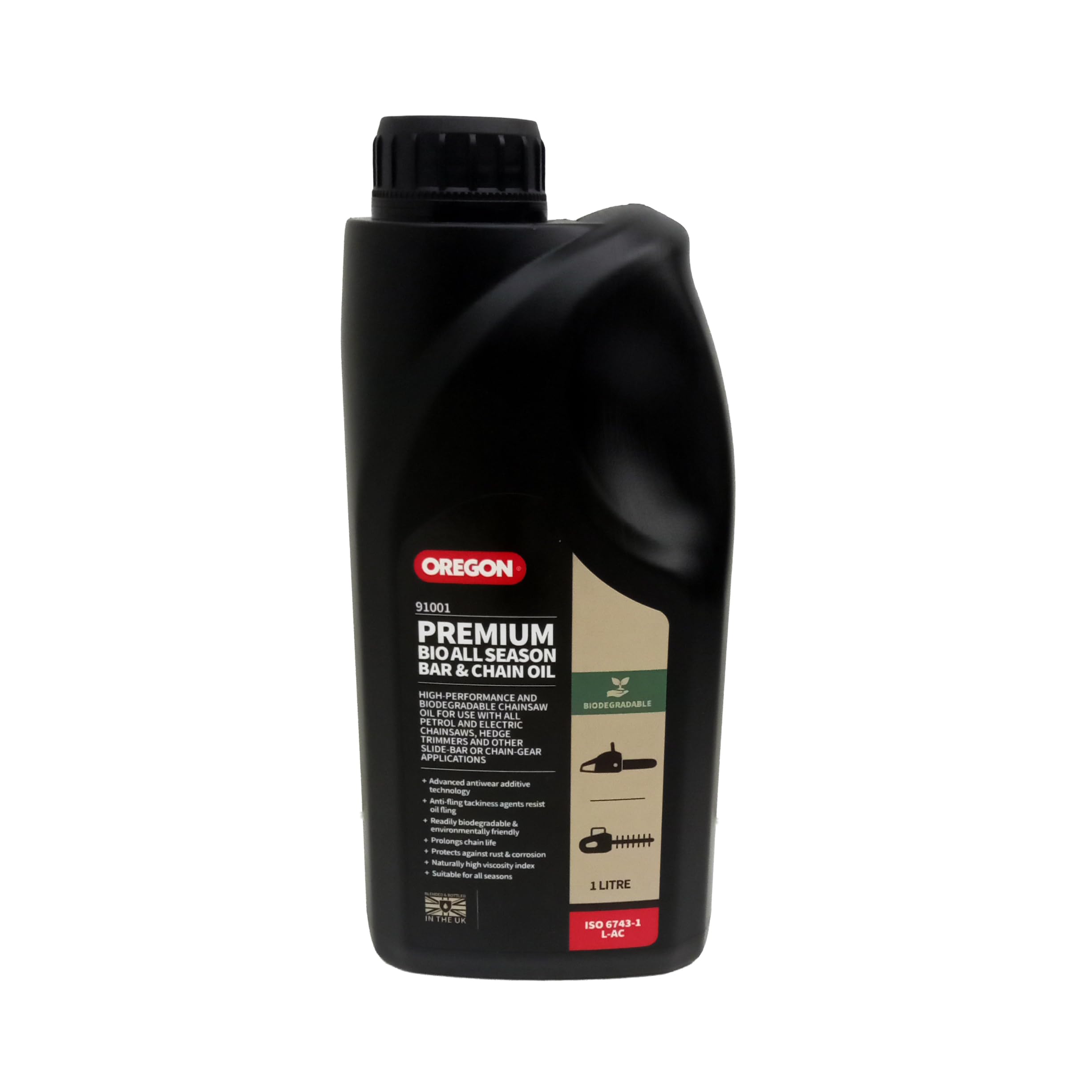 Oregon Black Chainsaw Chain Oil, Lubricating Oil With Anti-Fling And Anti-Wear Formula, 96% Biodegradable, Ideal For Petrol And Electric Chainsaws And Other Equipment, Compatible With All Brands, 1L