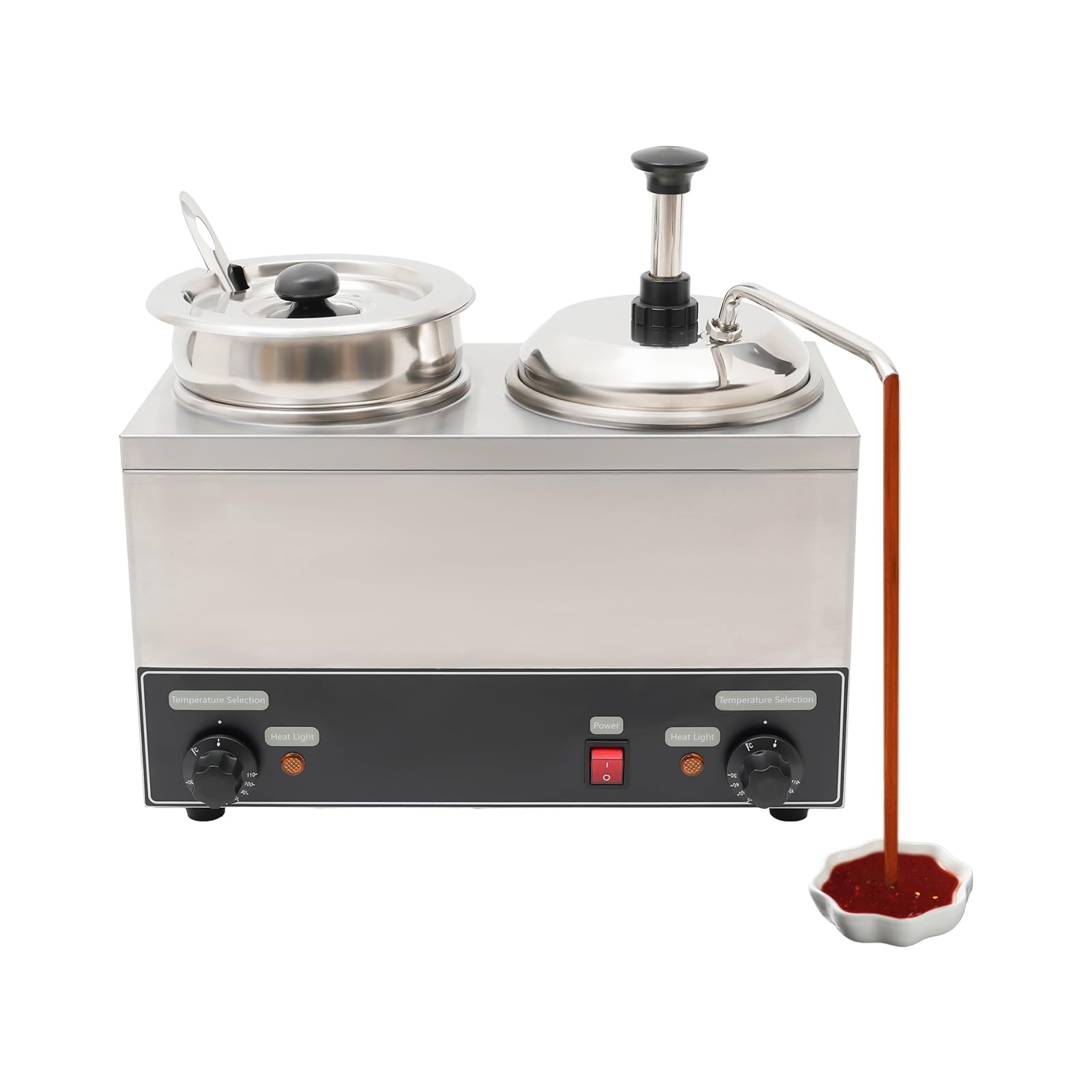 Electric Cheese Warmer with Pump Sauce Warmer Commerical Sauce Dispenser Double Heads Cheese Warmer with Spoon for Nacho Cheese, Hot Fudge, Caramel, Chilli, Butter