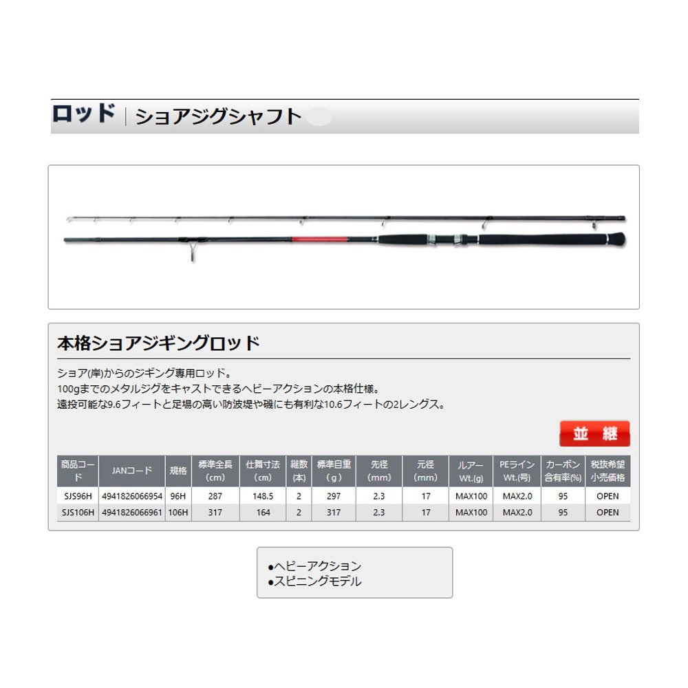 Amazon | OGK(オージーケー) ショアジグシャフト SJS96H 96H