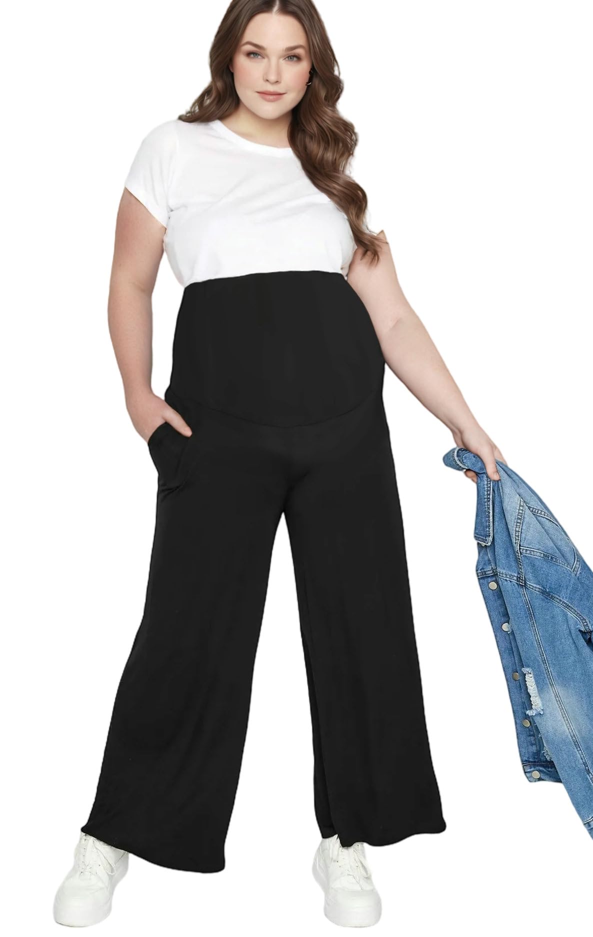 Pantalones palazzo de maternidad de pierna ancha con bolsillos, pantalones holgados de maternidad de 28 pulgadas, para trabajo y yoga