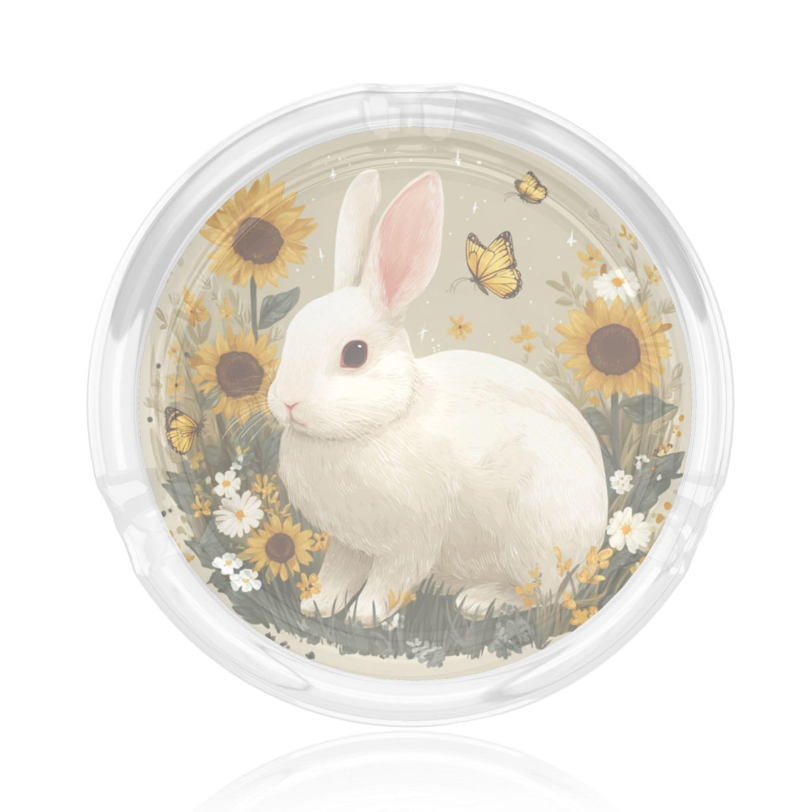 Cute White Rabbit With Daisies Sunflowers Glass Ashtray For Cigarettes Ash Trays Case For Home Office Decor