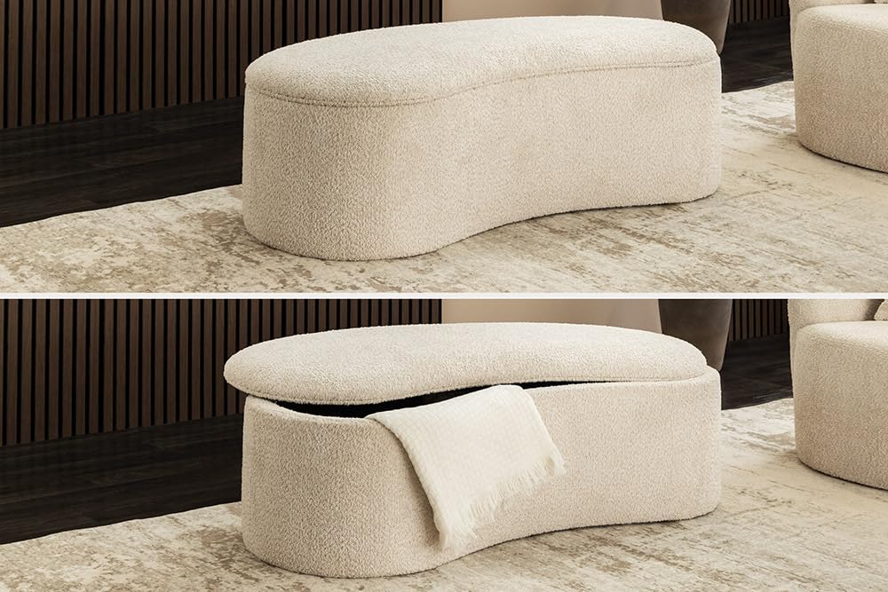 Riess Ambiente Extravagante Polsterbank Elemental - 120cm - Champagner beige - Feinstrick Bouclé mit Stauraum