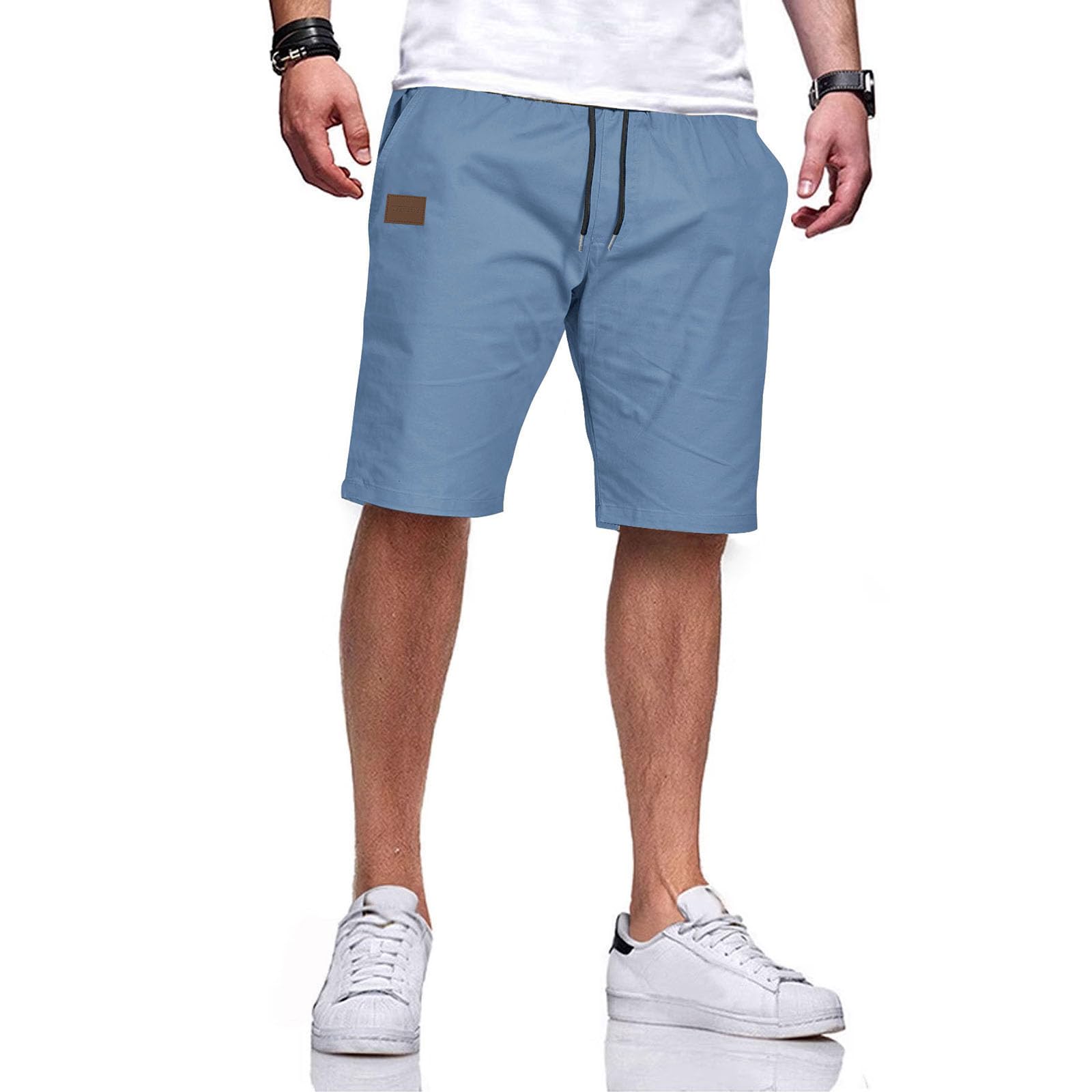 Ougelebo Kurze Hosen Herren Baumwolle Elastische Taille mit Tunnelzug