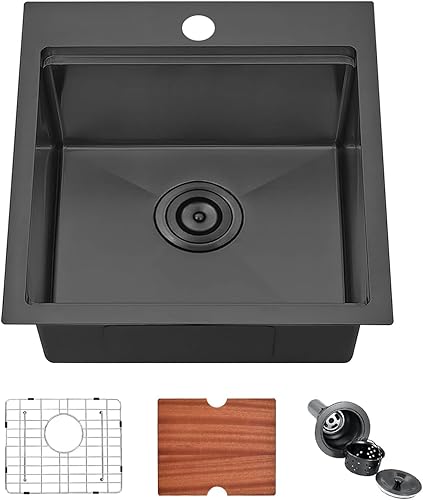 Miniatura 20 de Fregadero de cocina de 21 x 20 pulgadas, color negro, fregadero de cocina de acero inoxidable 304, fregadero de cocina de 21 pulgadas calibre 16