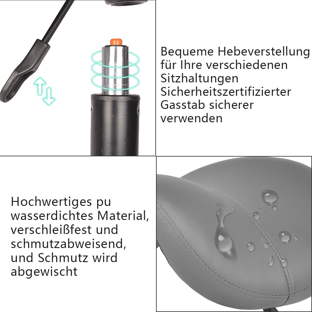 Mingone Sattelhocker Ergonomischer Bürohocker 360° Drehbarer Hocker Arbeitshocker Sattelstuhl Höhenverstellbarer Friseurhocker mit Rollen Grau