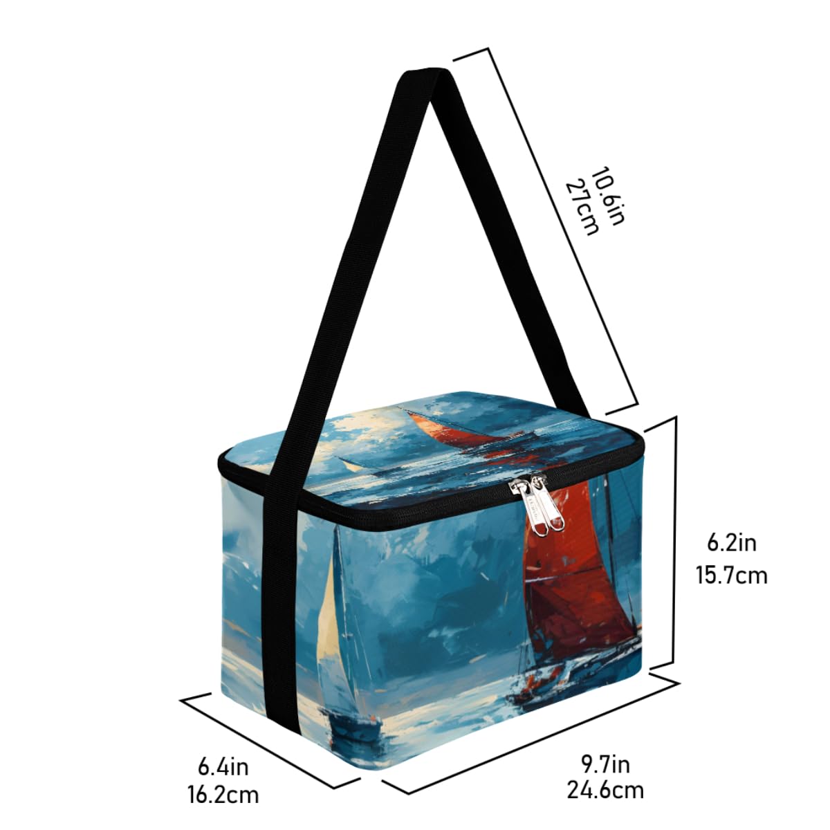 GzLeyigou Lunch Bags for Women Men 9 Cans,Clouds Sailboat Hot & Cold Food Delivery Bag Insulated Grocery Bag Insulated Lunch Box Seascape Cooler Bag for Office Work Picnic Beach