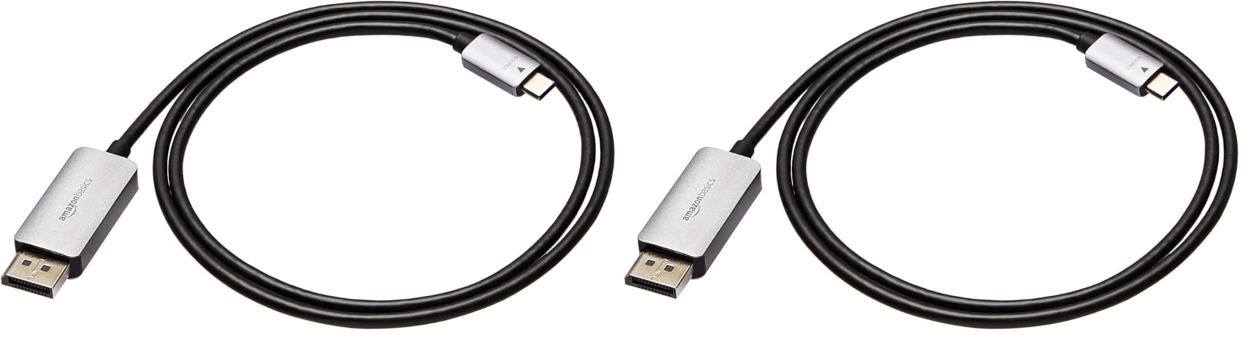 Amazon Basics Aluminum Uni-Directional USB-C (Source) to DisplayPort (Display) Cable - 3-Foot (Pack of 2)