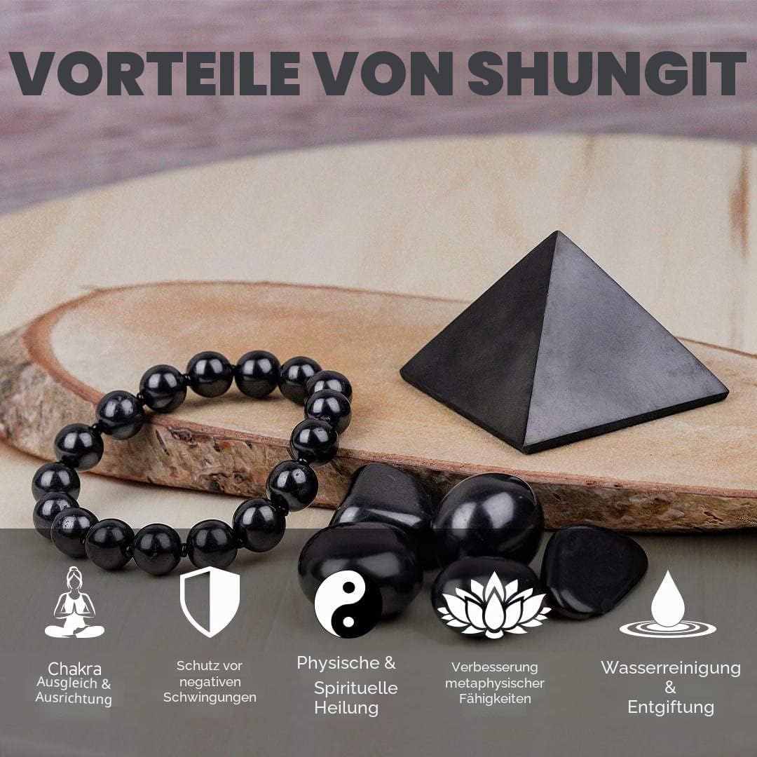 Heka Naturals Schungit und Speckstein Harmonizer und Großer Kreis Anhänger Set | Natürlicher Stressabbau - Spiritueller Schutz Naturkristalle Set - Feng Shui Chakra Steine