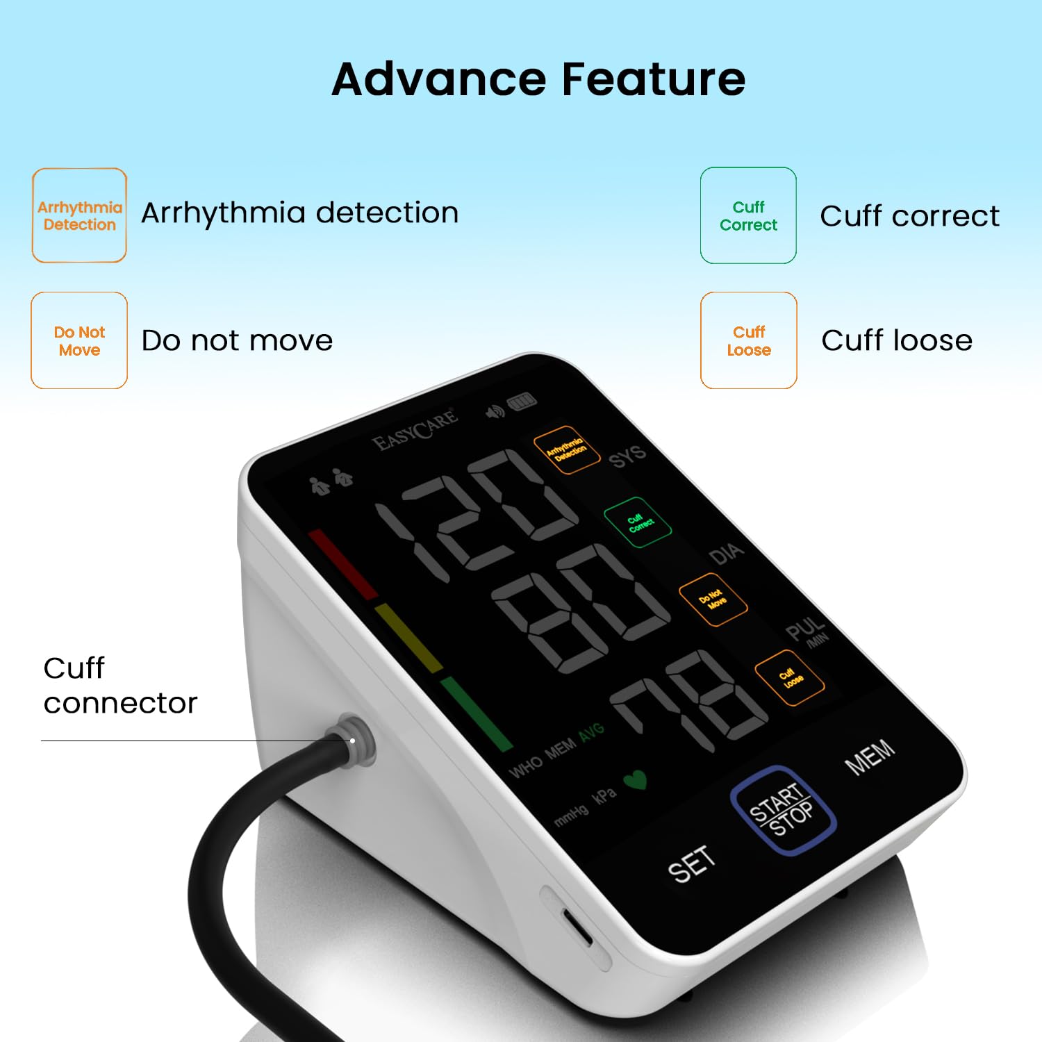 EASYCARE Fully Automatic Talking Digital BP Monitor with Lithium Battery | Portable BP Machine for Home | Large Display | Memory Function | USB Rechargeable | 22-36cm Cuff (Black) - Image 5 thumbnail