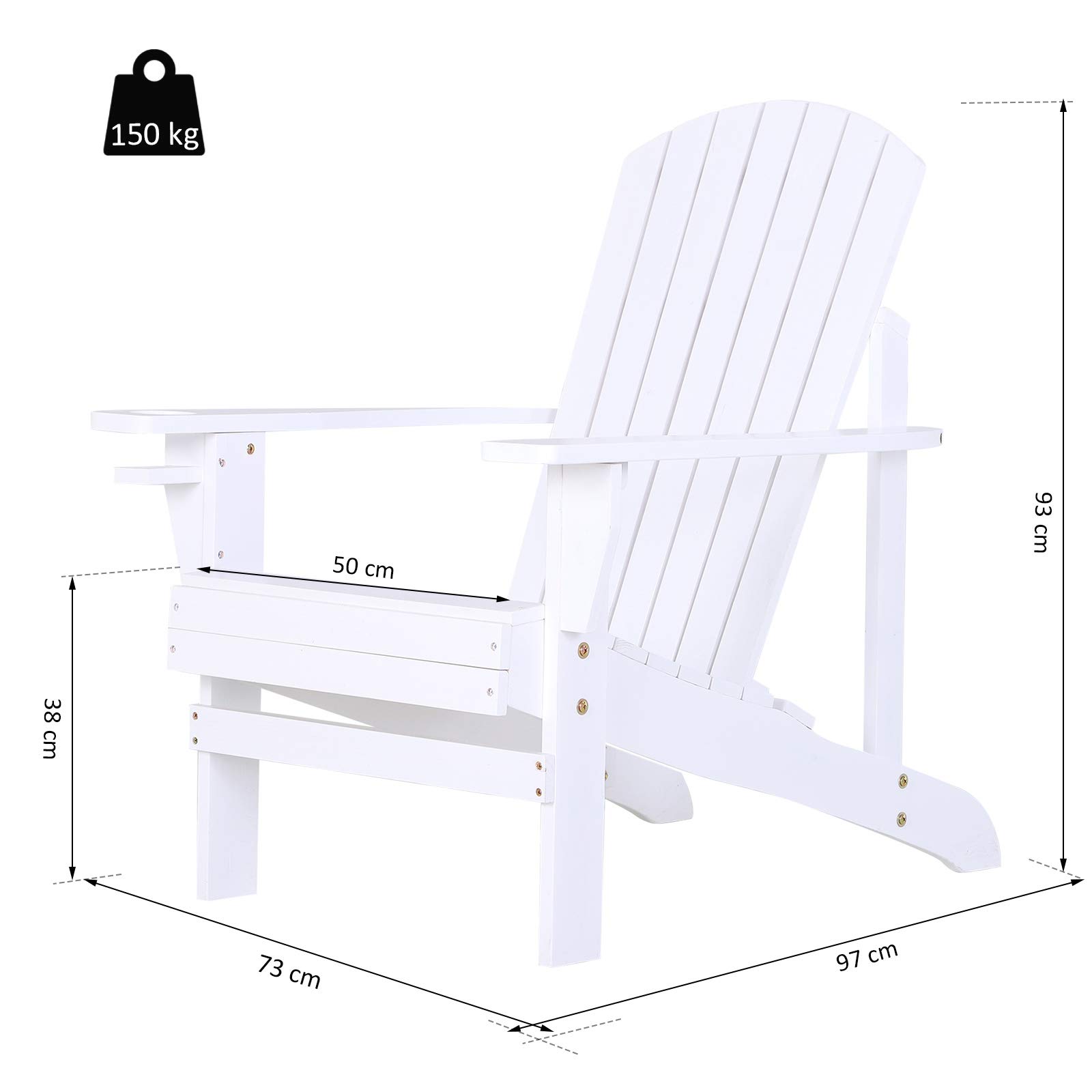 Fauteuil Adirondack Outsunny | Bois Pin - Pliable - Blanc | Jardin & Terrasse