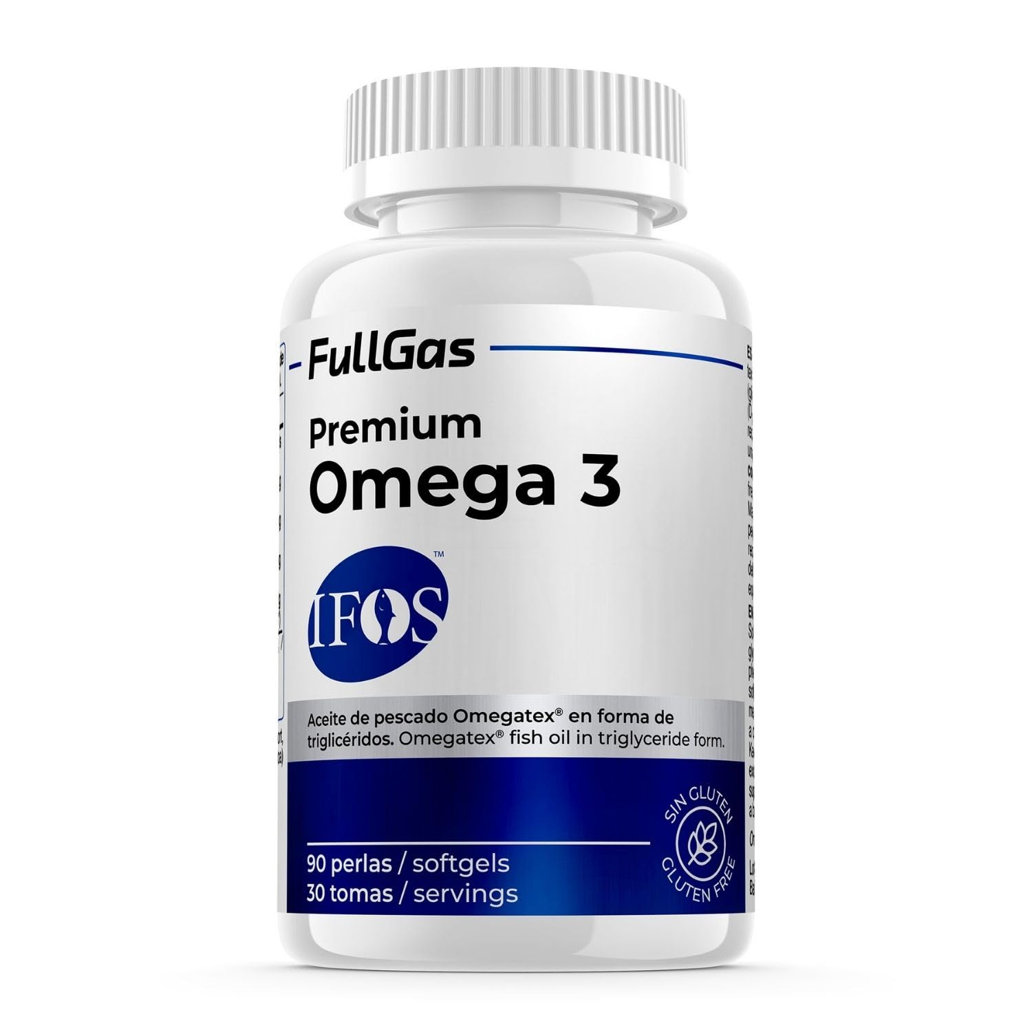 FullGas - Premium Omega 3 - Aceite de pescado omega-3 con sello IFOS (360mg EPA y 240mg DHA por perla) - 90 perlas