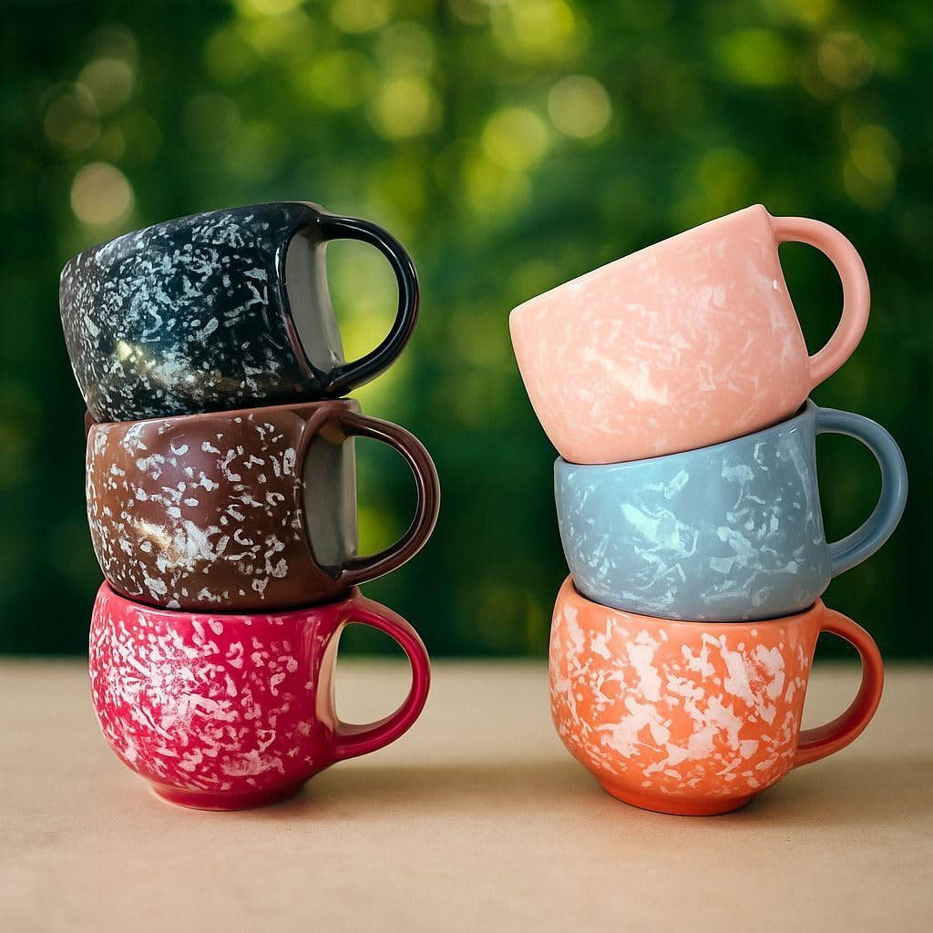 Ceramic Cup Set of 6 for Tea, 150 ML Each, Microwave and Dishwasher Safe Coffee Cups Home & Office Use Multi62-picture-24