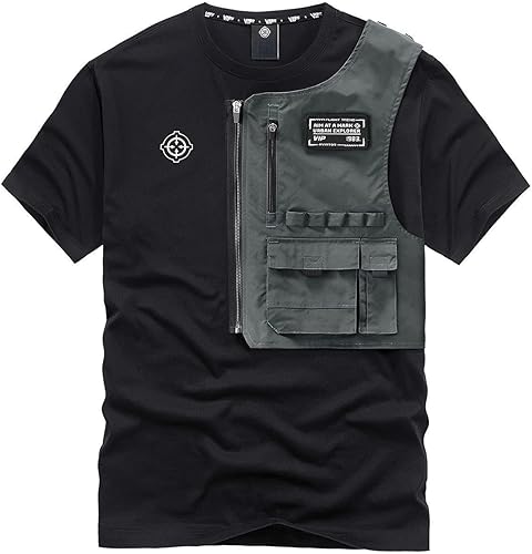 Miniatura 4 de Cyberpunk Cargo Techwear Grunge Camiseta con bolsillo japonés de gran tamaño, ropa de calle gótica de manga corta para hombre