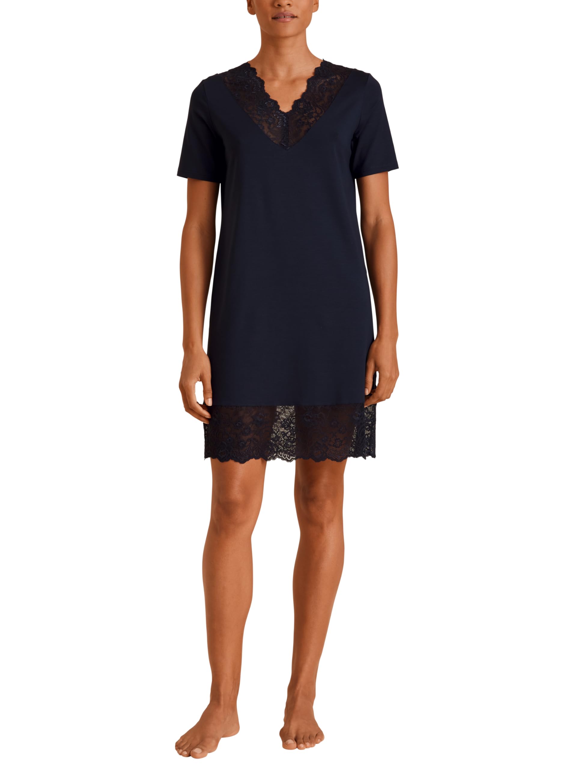 Calida Elegant Dreams Maglia Lunga da Notte Donna (Pacco da 1) | Scollo a V decorato in pizzo, morbido e fluido