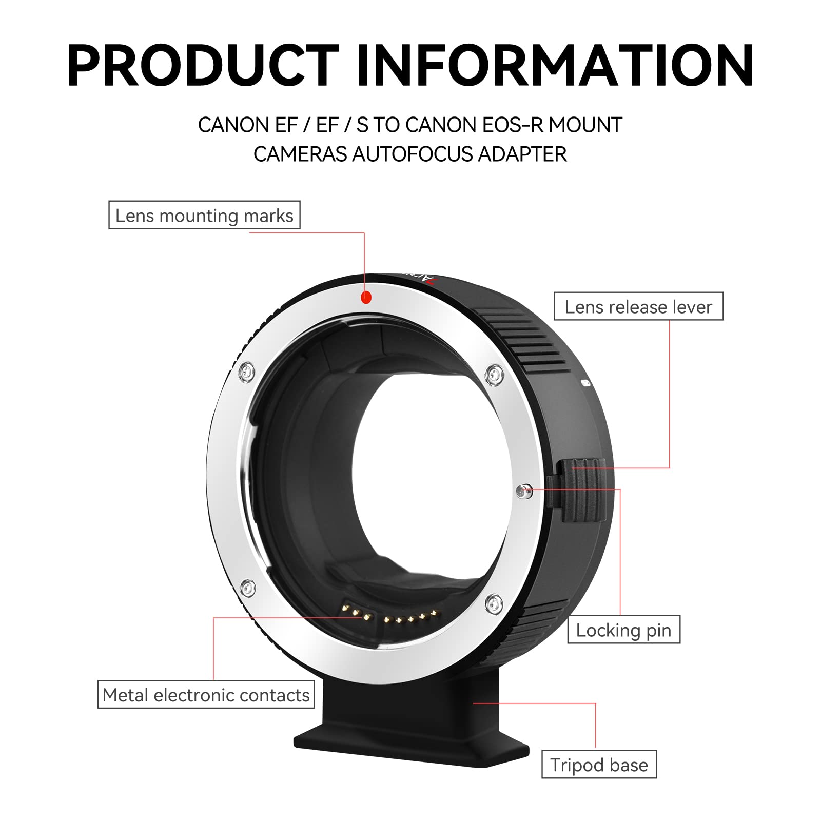 7artisans EF-EOS R, adattatore per obiettivo con messa a fuoco automatica, anello convertitore, compatibile con obiettivi Canon EF/EF-R e fotocamera Canon EOS R-Mount per Canon EOS R, RP