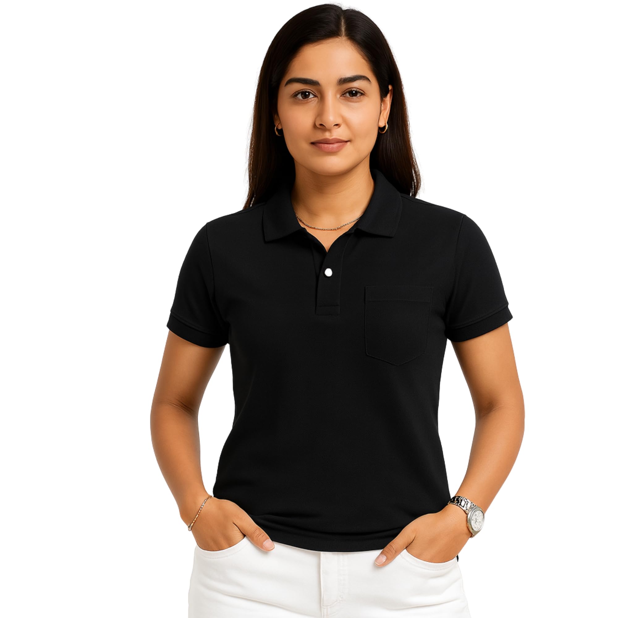Women’s Pure Cotton Pique Polo T-Shirt | Regular Fit | Ribbed Collar & Half Sleeve | 210–220 GSM | Casual, Office