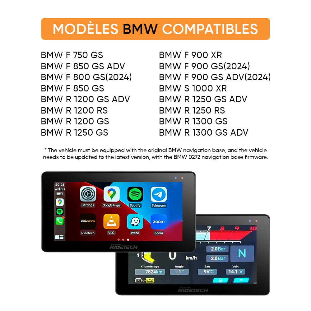 Kraft 5.5 Système Intelligent pour Motos BMW, Écran 5,5 Pouces, CarPlay/Android Auto, Navigation GPS Waze/Maps, Plug & Play, Contrôle Molette BMW