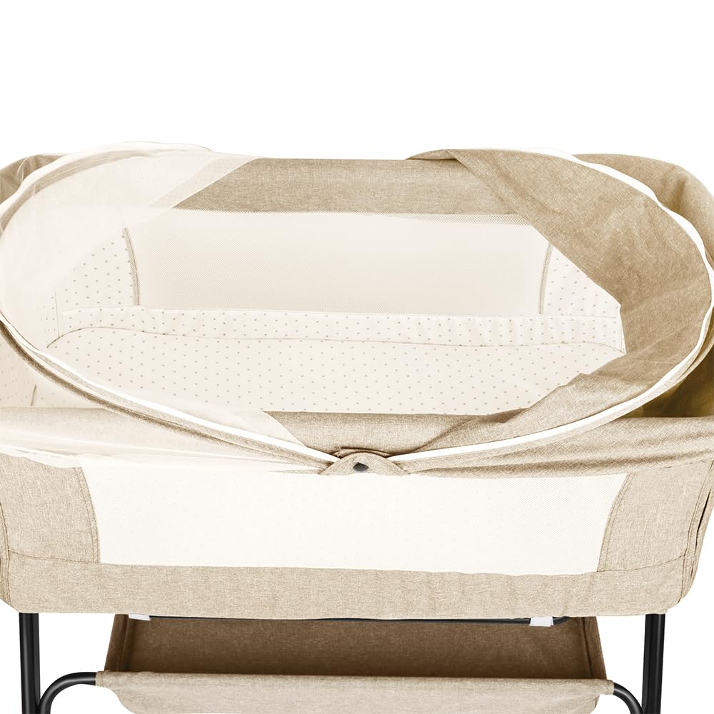Supfine Cododo 3-in-1 Kinderbett Cododo mit Matratze und Moskitonetz, Höhenverstellung, Mobile Babywiege für Neugeborene/Säugling, Cododo-Bett mit Aufbewahrungskorb (Beige, 104 * 52 * 100-110cm)