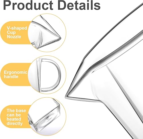 Miniatura 3 de 10 jarras cuadradas de vidrio de 11.8 onzas, jarra pequeña de vidrio para espumar leche, resistente a altas temperaturas, taza espumadora de leche