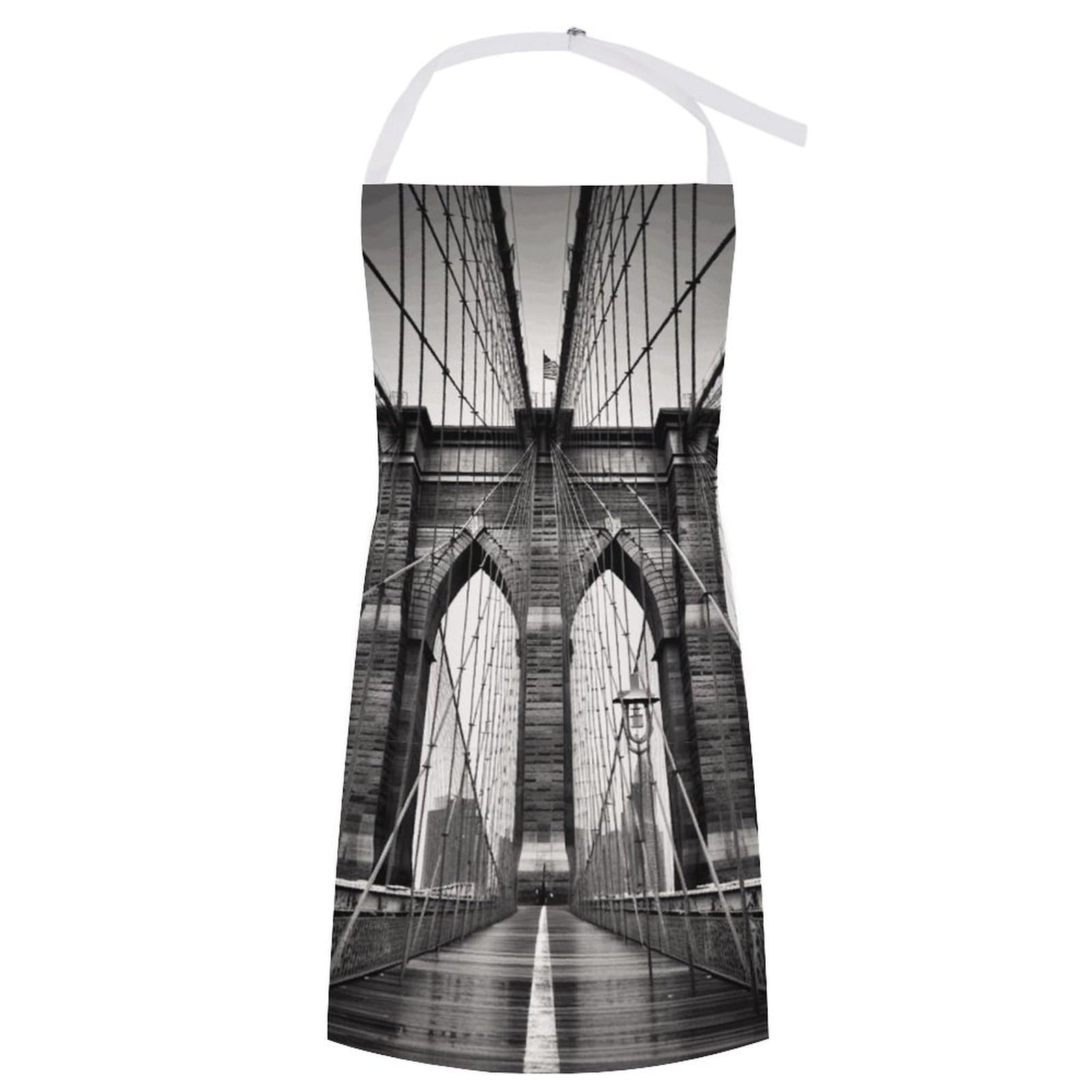 DJUETRUIChef Apron Cooking Apron with Pockets Waterproof Baking Apron Brooklyn Bridge Adjustable Bib Aprons for Women Men, Brooklyn Bridge, 70x80cm