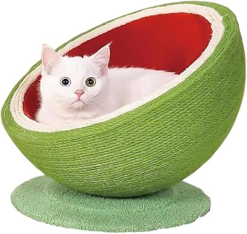 Rutexc猫の爪とぎポストの巣、パンくずのない猫の爪とぎポスト、サイザルロープ素材とペットのおもちゃが一体化、かわいいスイカの多目的