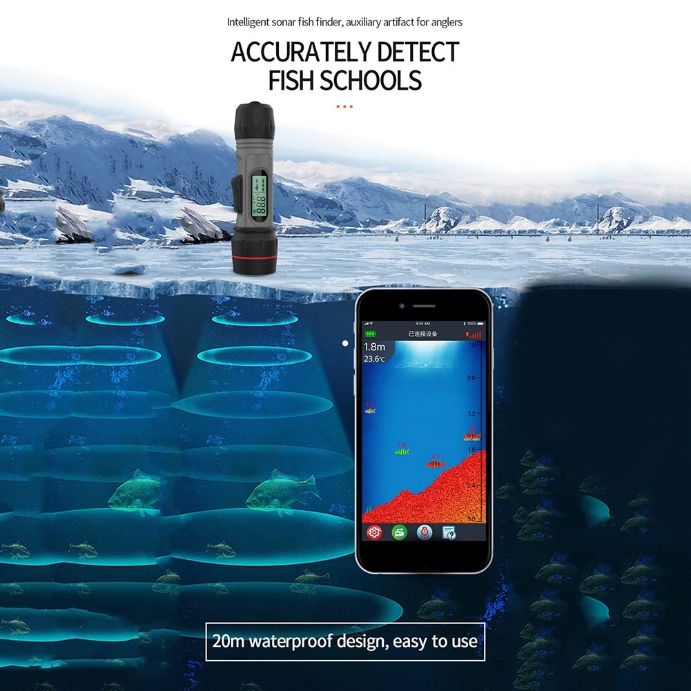 CUNTO Buscador de Peces inalámbrico para Pesca de Invierno, sonda ecosonda con conexión Bluetooth, Temperatura, Pantalla LCD, Mango Digital, buscador de Profundidad portátil a Prueba de Agua