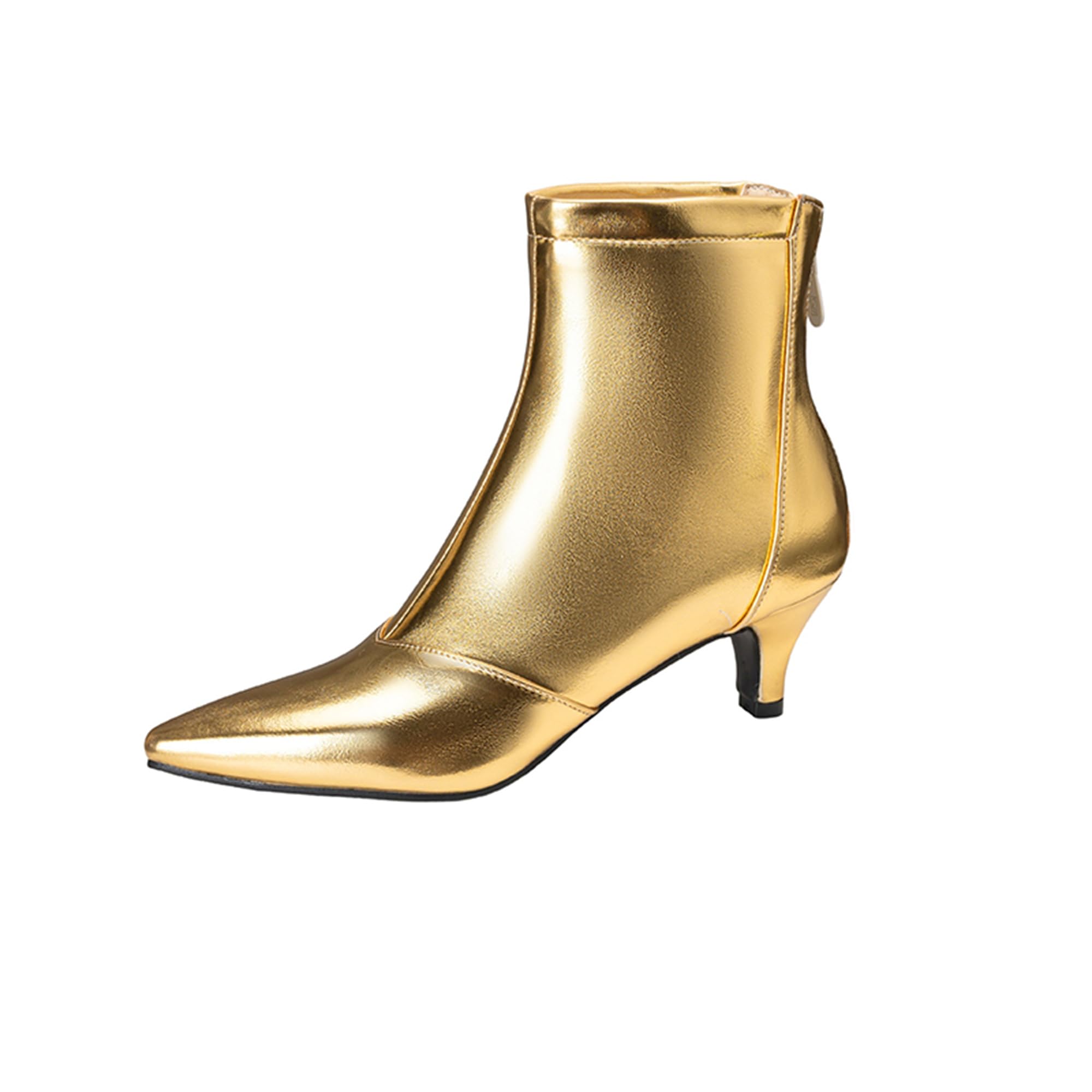 Womens Kitten Heel Back Zipper Pointed Toe Elegant Office Short Boots