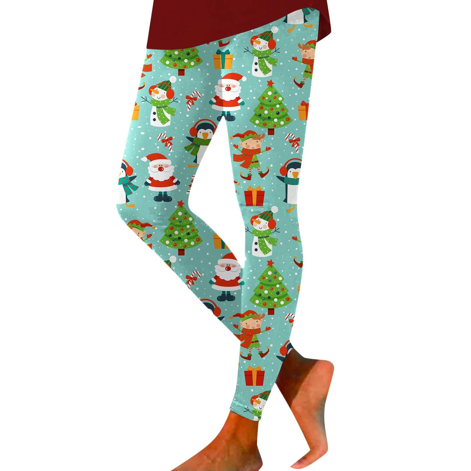 Women's Skull Santa Print Christmas Leggings Xmas Tree Graphic Pants Tummy Control Sports Active Legging Tights