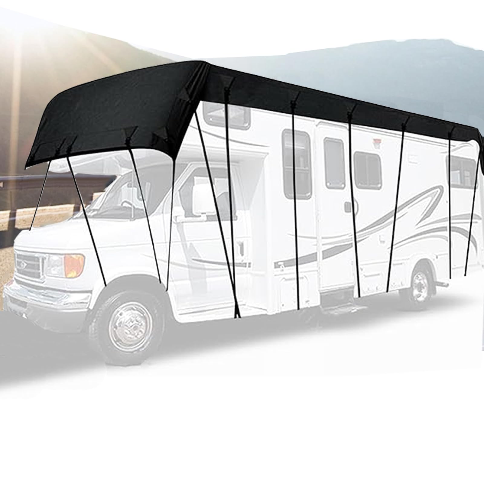 Telo Copri Camper in Tessuto Oxford 210D, Copertura per Camper Impermeabile, Telo di Protezione per Tetto Roulotte, Telo di Protezione Pieghevole per Tetto,Schwarz,6.5x3m/21.3x9.8ft