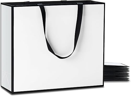 Miniatura 1 de YACEYACE Bolsas de regalo de tamaño grande, 10 bolsas de regalo grandes de 12.5 x 4.5 x 11 pulgadas, color blanco y negro, bolsas de regalo de papel