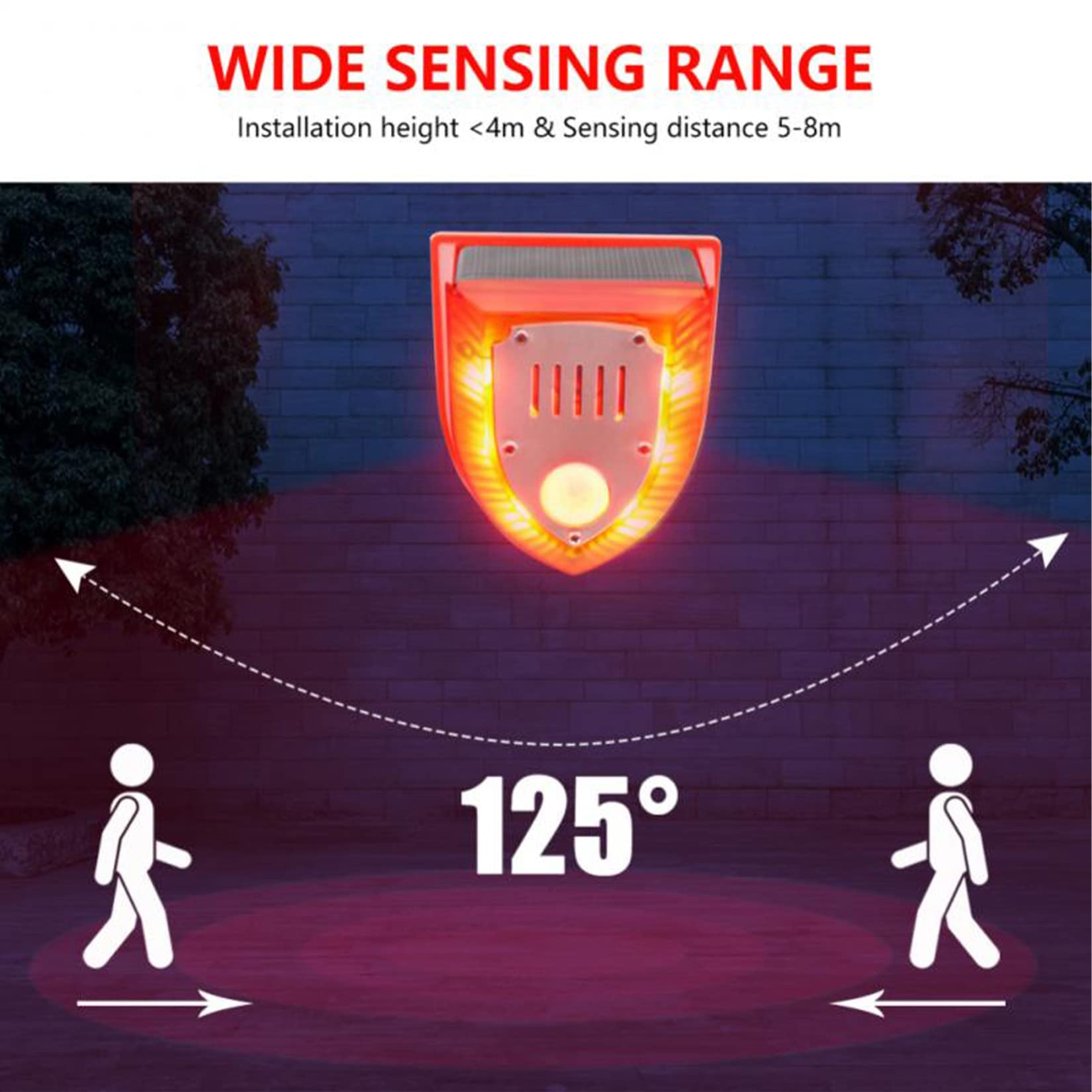 Solar Alarm Licht, Wasserfest PIR Bewegungsmelder Alarm 129dB laut Sicherheit Alarmanlage Mit Schussgeräuschen und Hundegebell-Soundeffekten (2 Pack)