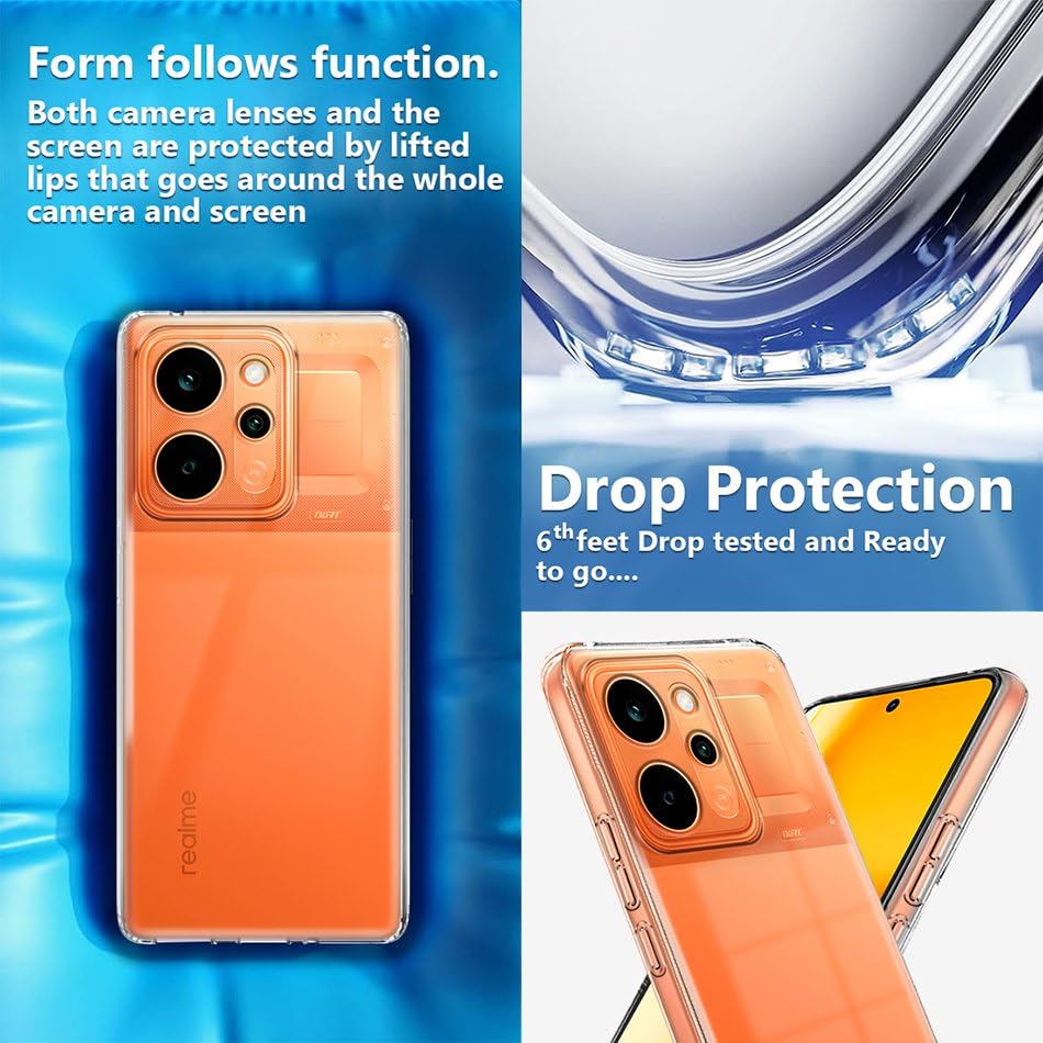 Image of Fashionury Crystal Clear Case for Realme P4 Power 5G / Realme Narzo Power 5G | Yellowing Resistance | Transparent TPU Silicone | Raised Camera Lips | Slim Transparent Cover