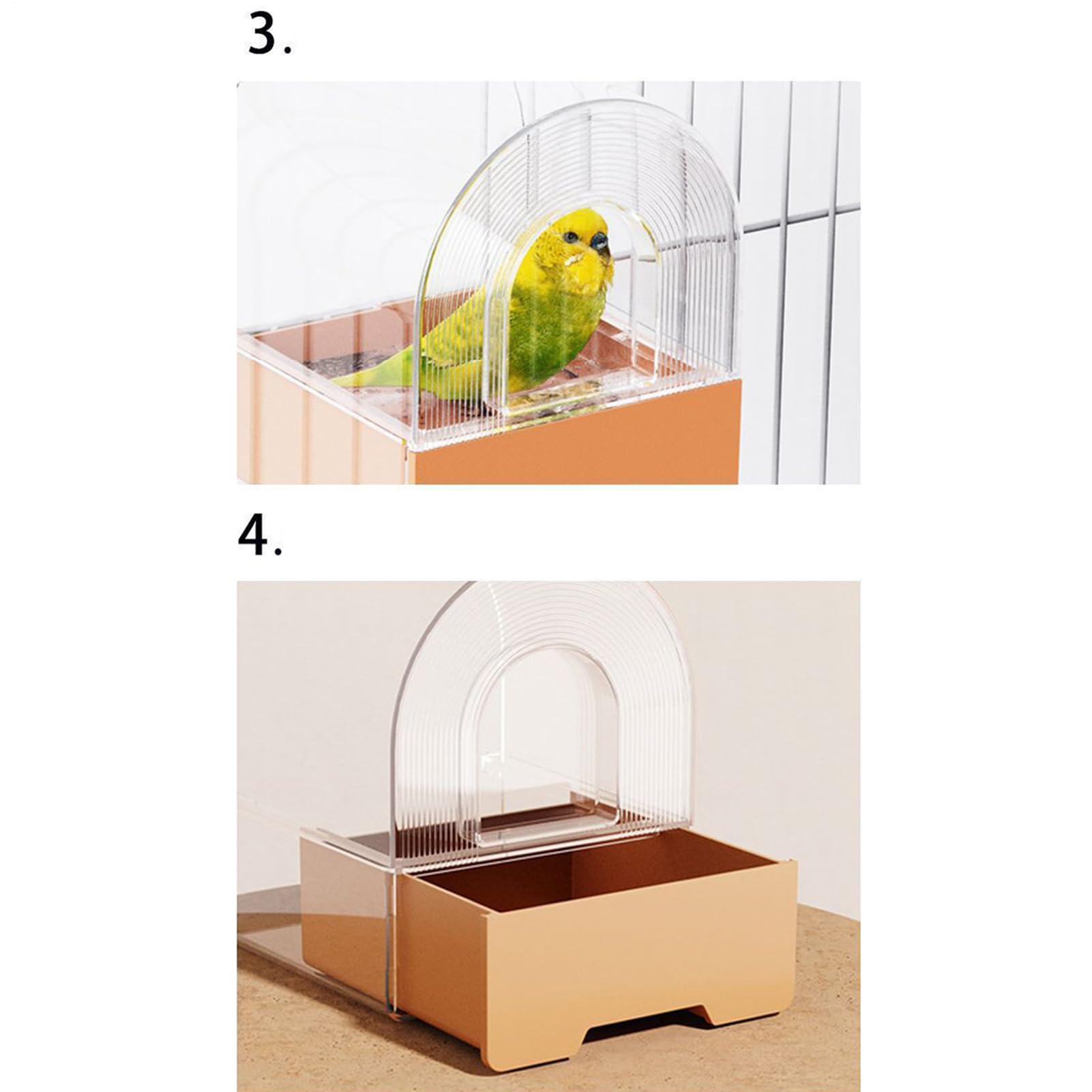Vasca per uccelli per gabbia, a prova di perdite, per parrocchetti, accessori per doccia, scatola trasparente stabile con design poco profondo, ideale per uccelli domestici in spazi esterni, casa