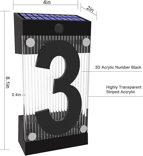 Miniatura 10 de XINDEW Números solares de casa para exteriores, número acrílico 3D, control remoto de luz colorida, letrero de dirección solar, números de dirección