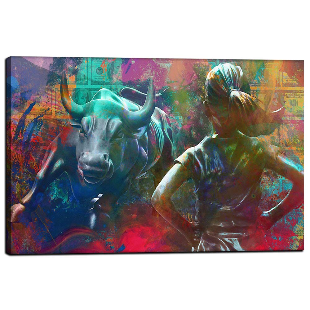 Inspirierende Leinwandbild, Motiv: "Charging Bulle", motivierendes Gemälde, inspirierende Unternehmer-Poster, Drucke, Kunstwerk-Dekorationen, Giclée-Dekoration für Zuhause, Büro, fertig zum Aufhängen,