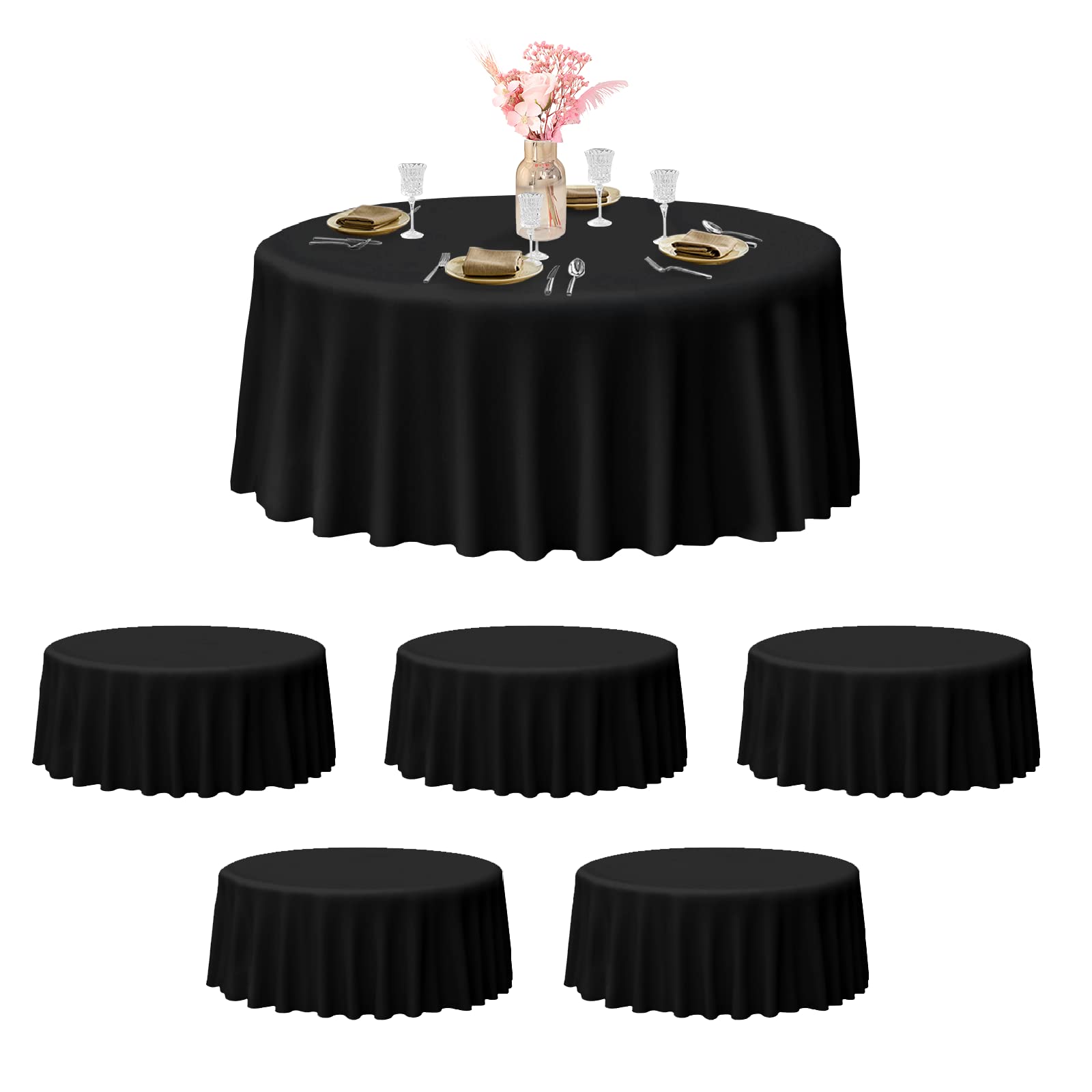 EMART Round Tablecloth Black 6 Pack 132 inch