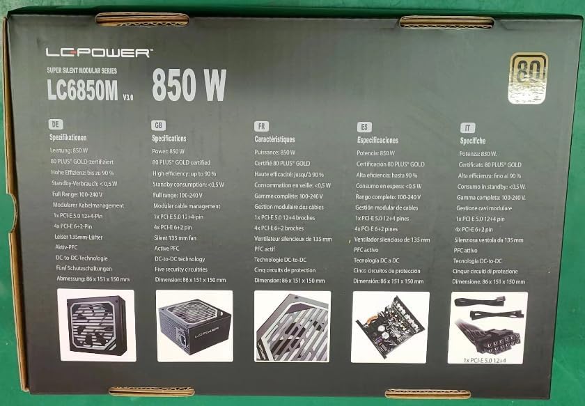 Fuente de alimentación ATX Super Silent Modular LC-POWER 850W – Certificado 80 Plus Gold (LC6850M-V3.0) 8