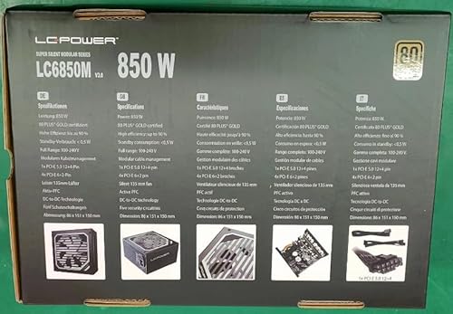 LC POWER LC6850M V3.0 Alimentatore 850W, certificato 80 Plus Gold, ATX 3.0 100% modulare, supporto PCIe 5.0, cavi piatti(LC6850M-V3.0| 80 Plus Gold) - Alimentatore - Immagine 6
