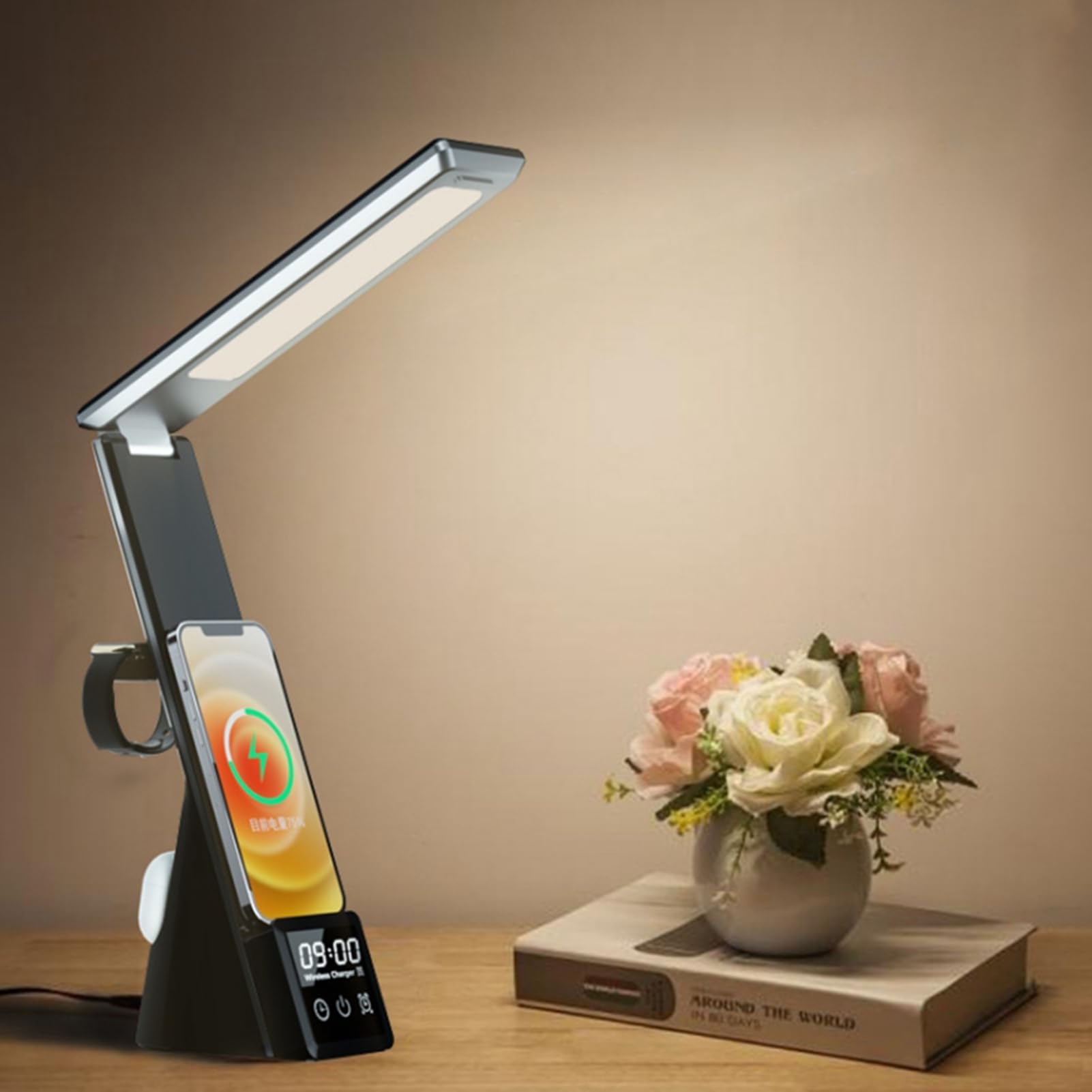 Fafeicy LED Desk Lamp, Touch Dimming, USB Charger, 5W to 15W