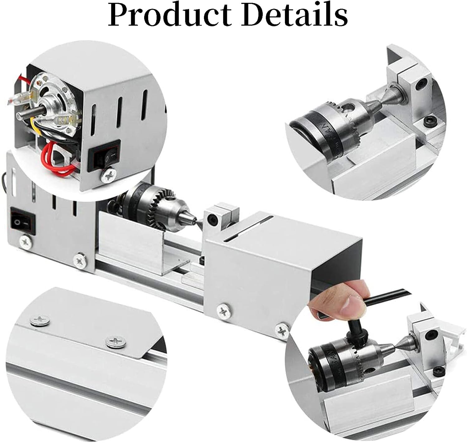 Mini Lathe, DIY Wood Working Wood Lathe Beads Polisher Machine Mini Wood Variable Speed Lathe Tools Table Woodworking Lathe Standard Set DC 24V Buddha Pearl Lathe Grinding Machine