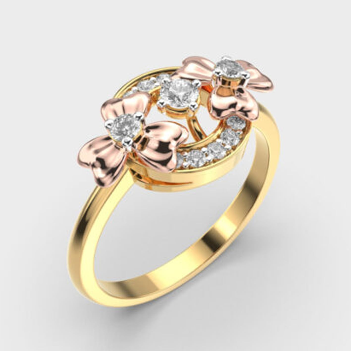 Anello solitario in argento sterling 925 con trifoglio fantasia | placcato oro rosa | con moissanite, anelli di lusso fatti a mano di forma rotonda per donna | LKJR_0572